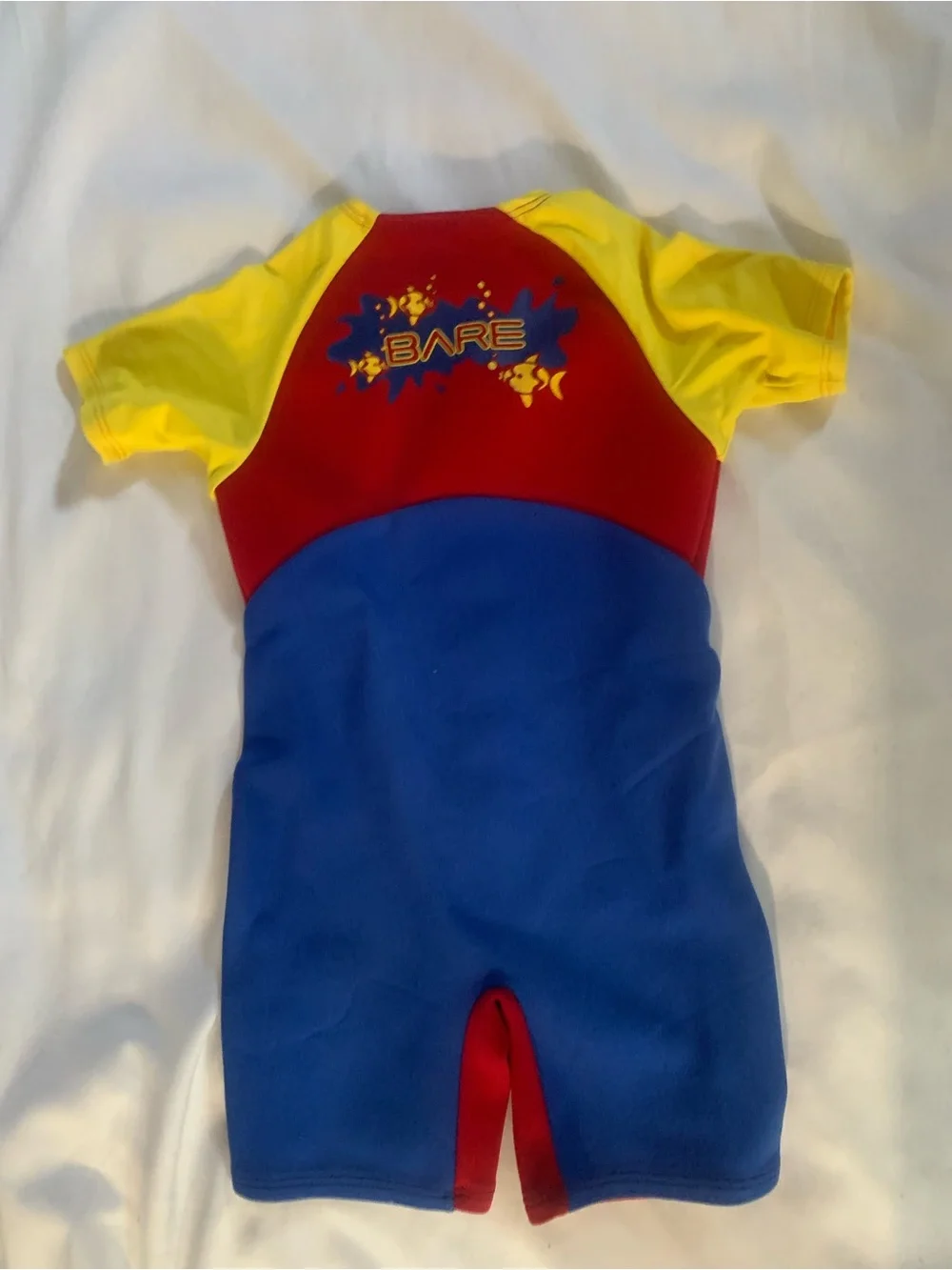 Children's Short-Sleeve Swim Rashguard Suit in Red, Yellow & Blue